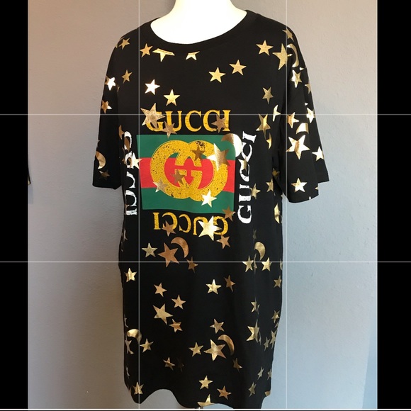 Gucci Tops - Gucci logo T-shirt w/gold stars...Black sz. Medium